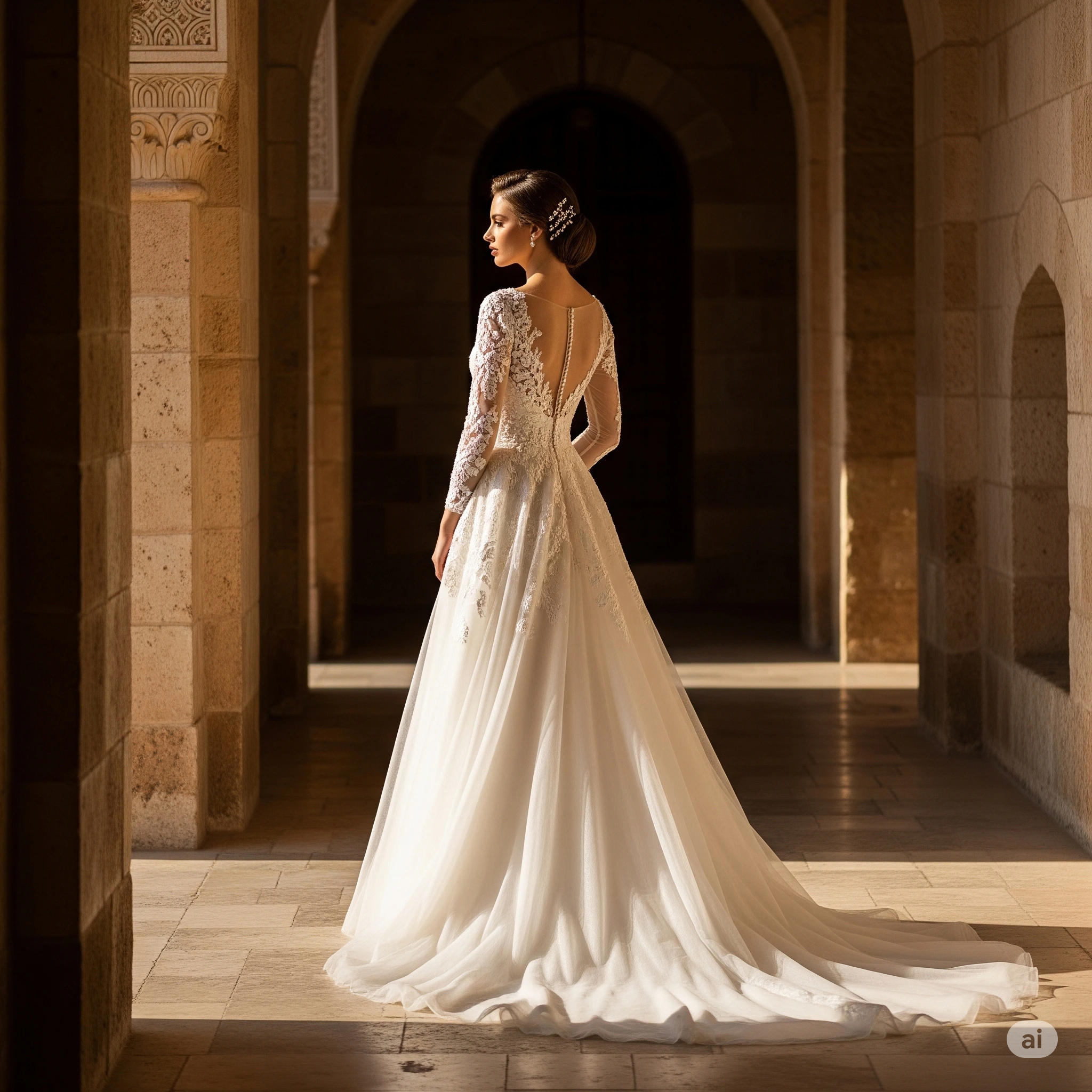 A timeless and classic wedding gown with lace details