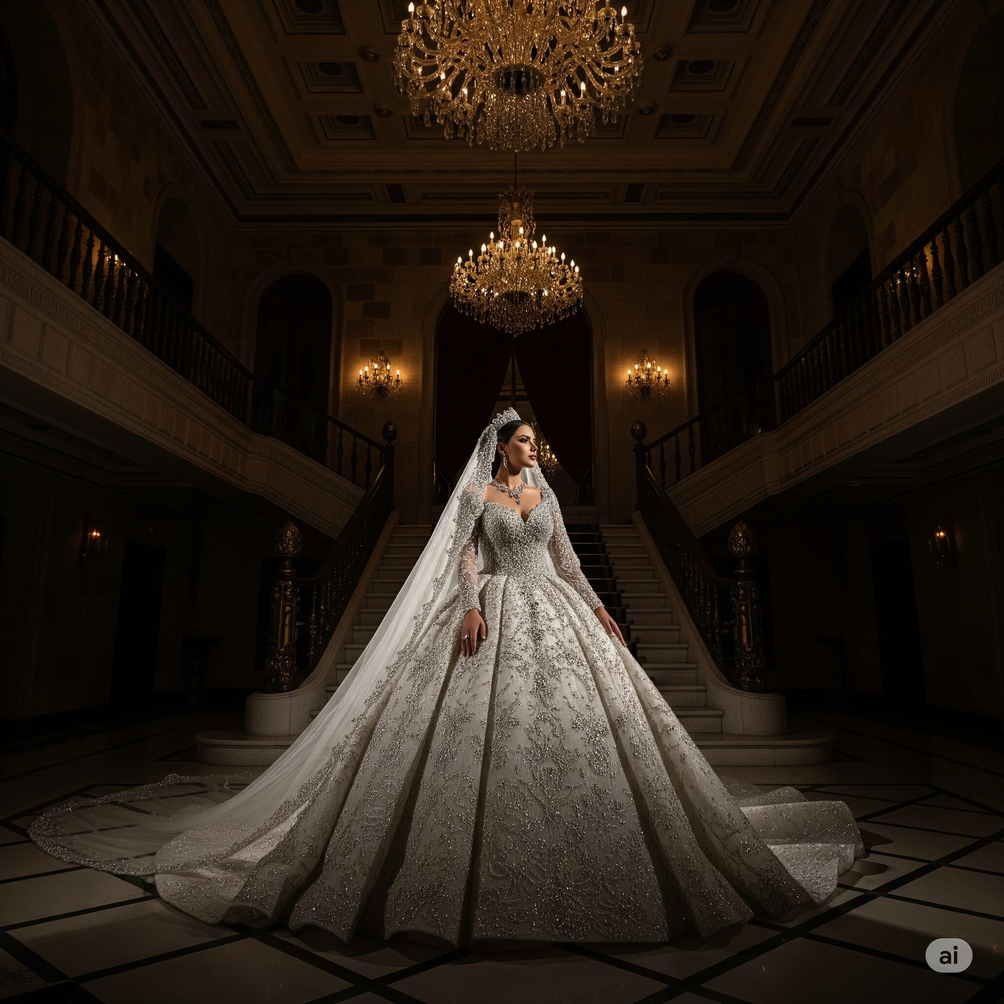 A regal and opulent ball gown with sparkling embellishments
