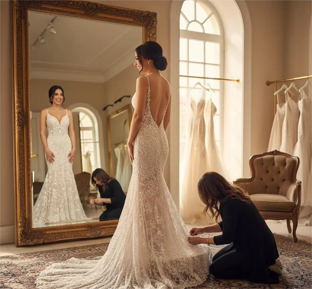 The final fitting in the wedding dress shopping timeline ensures perfection