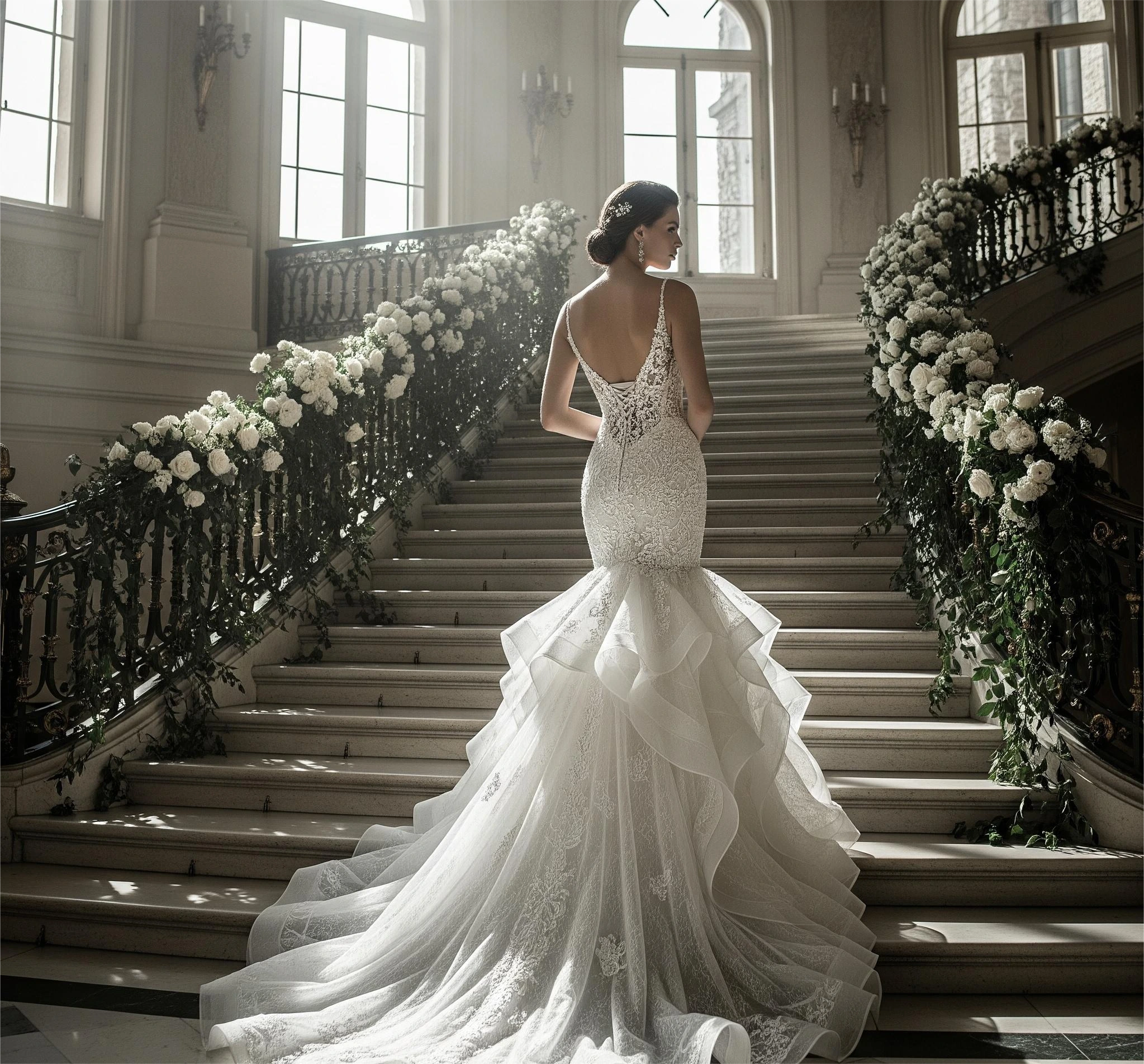 A dramatic Mermaid, a stunning choice for wedding dress silhouettes in Amman