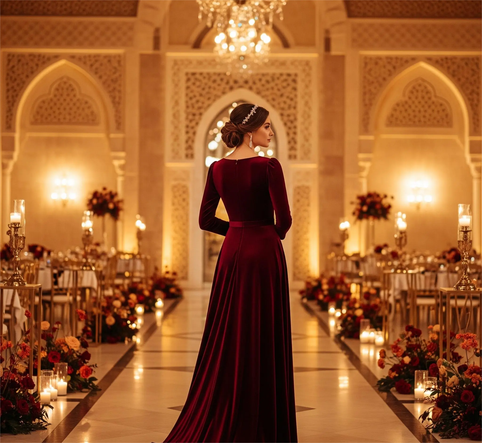 Elegant velvet gown, perfect for wedding guest attire Amman in autumn