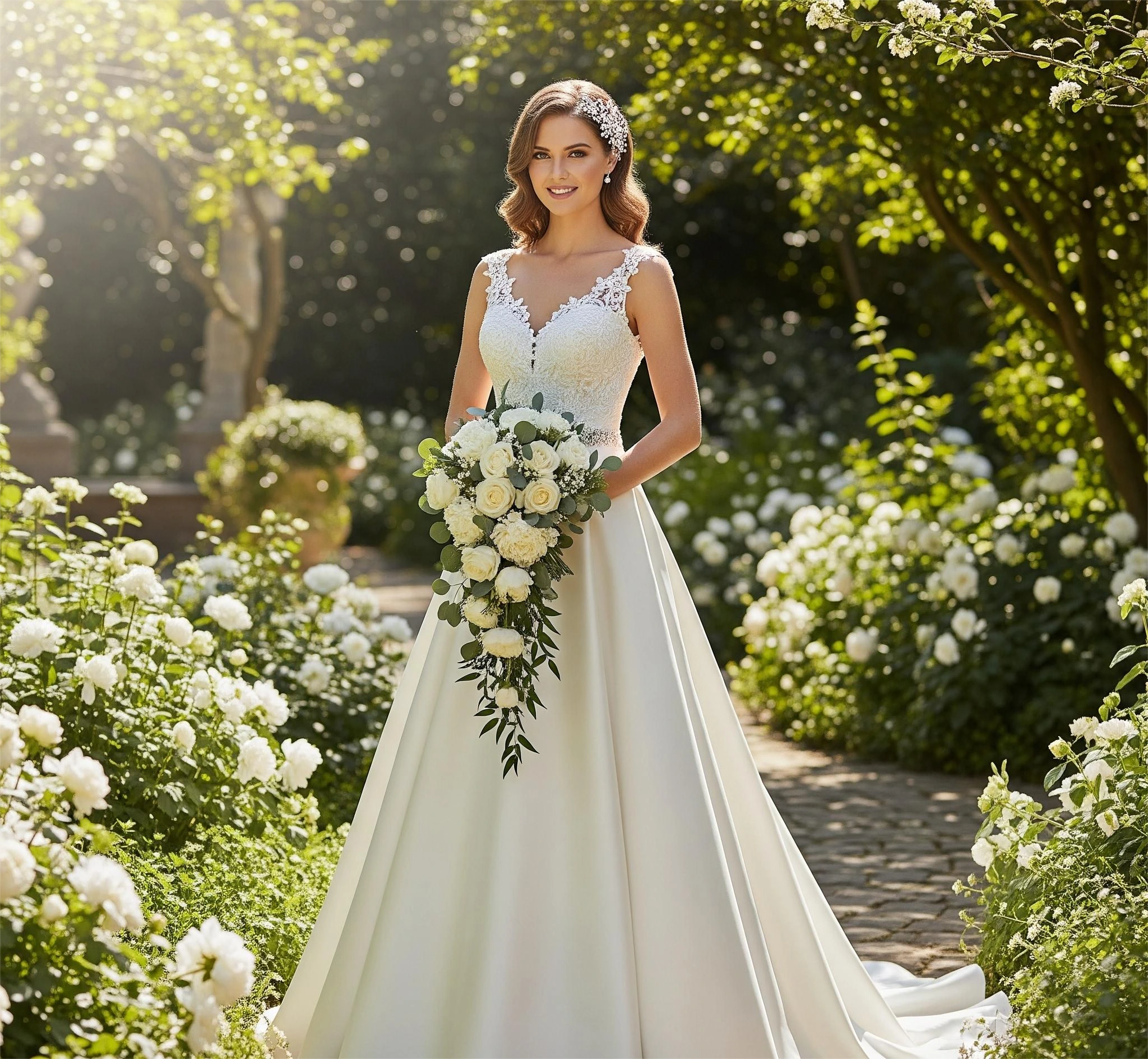 A classic A-Line, one of the most popular wedding dress silhouettes in Amman