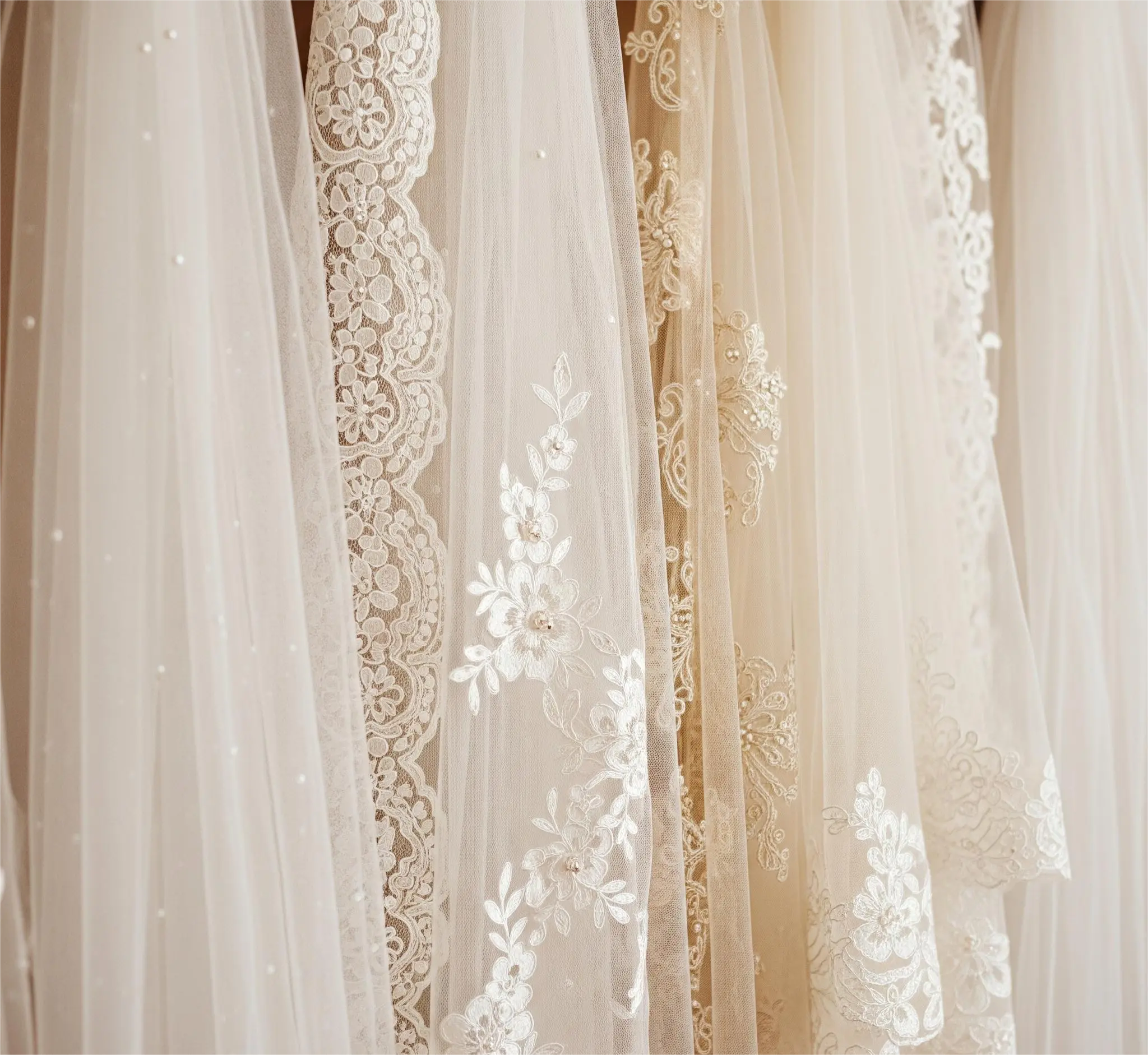 A collection of elegant veils, a key part of bridal accessories in Amman